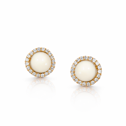 pearl and crystal halo round stud earrings