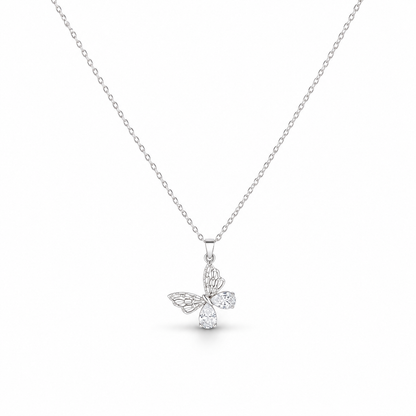 Butterfly Crystal Pendant Necklace – Silver