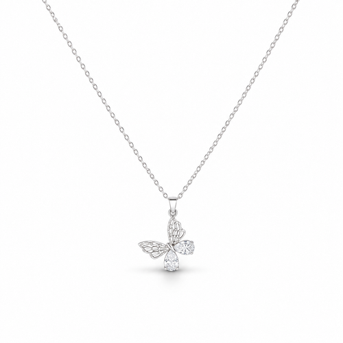 Butterfly Crystal Pendant Necklace – Silver