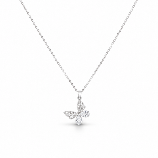 Butterfly Crystal Pendant Necklace – Silver