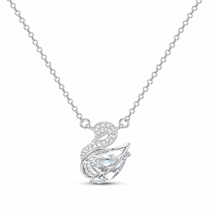 Crystal Swan Pendant Necklace – Silver