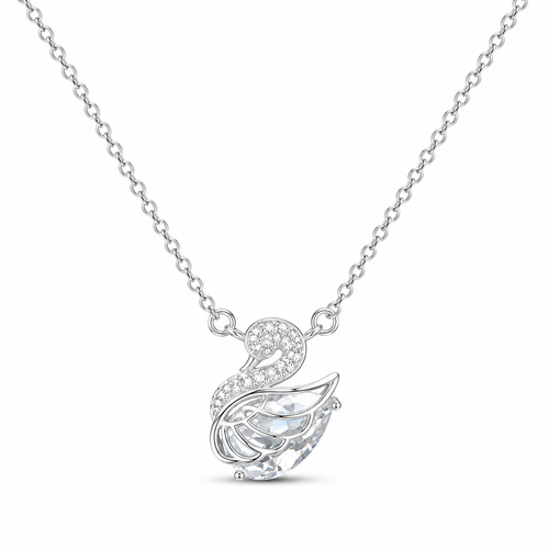 Crystal Swan Pendant Necklace – Silver