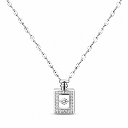 Floating Crystal Perfume Bottle Necklace – Silver