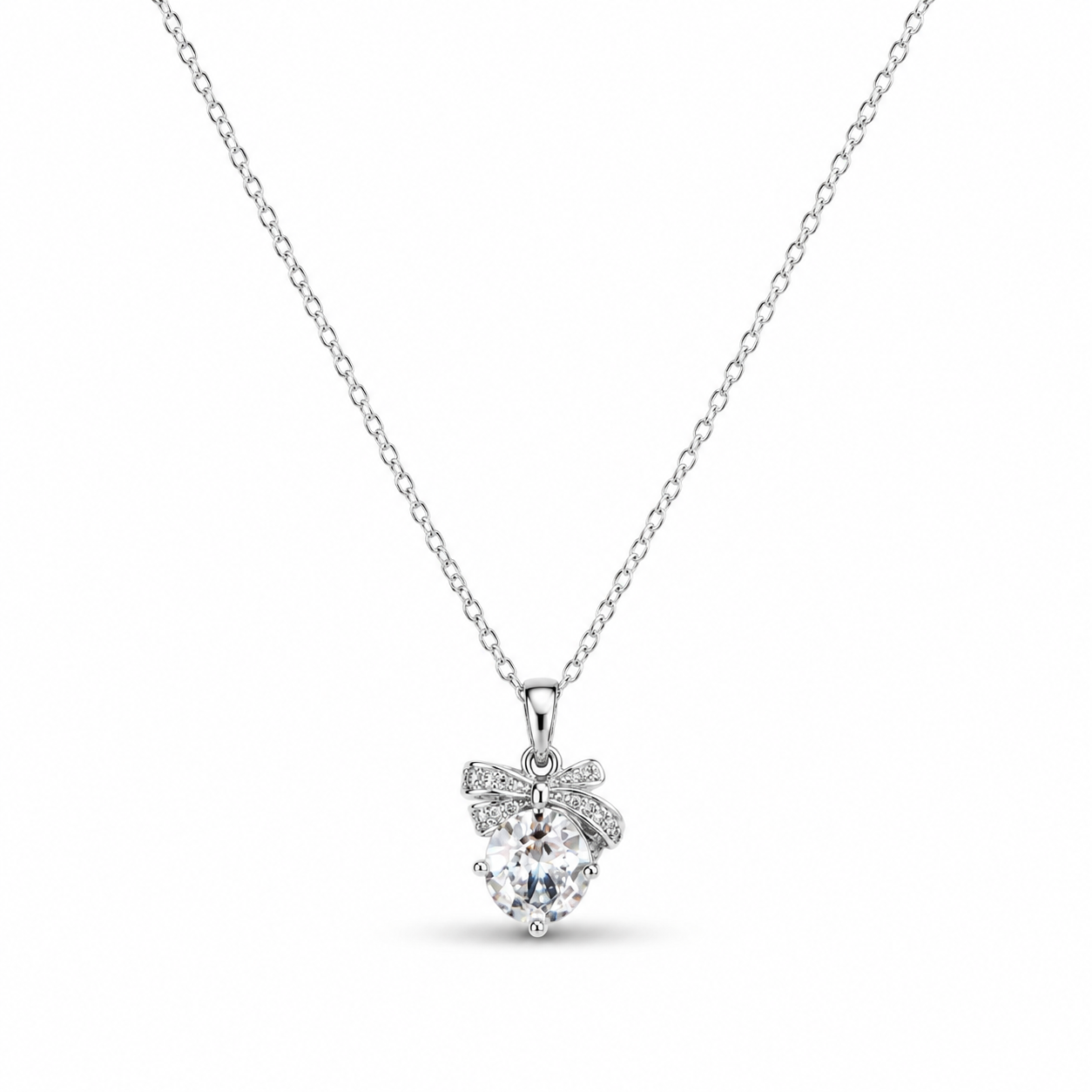 Sparkling Bow Crystal Necklace – Silver