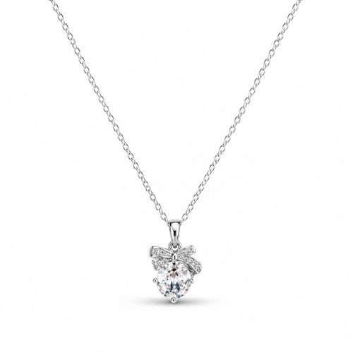 Sparkling Bow Crystal Necklace – Silver