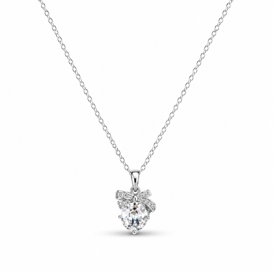 Sparkling Bow Crystal Necklace – Silver