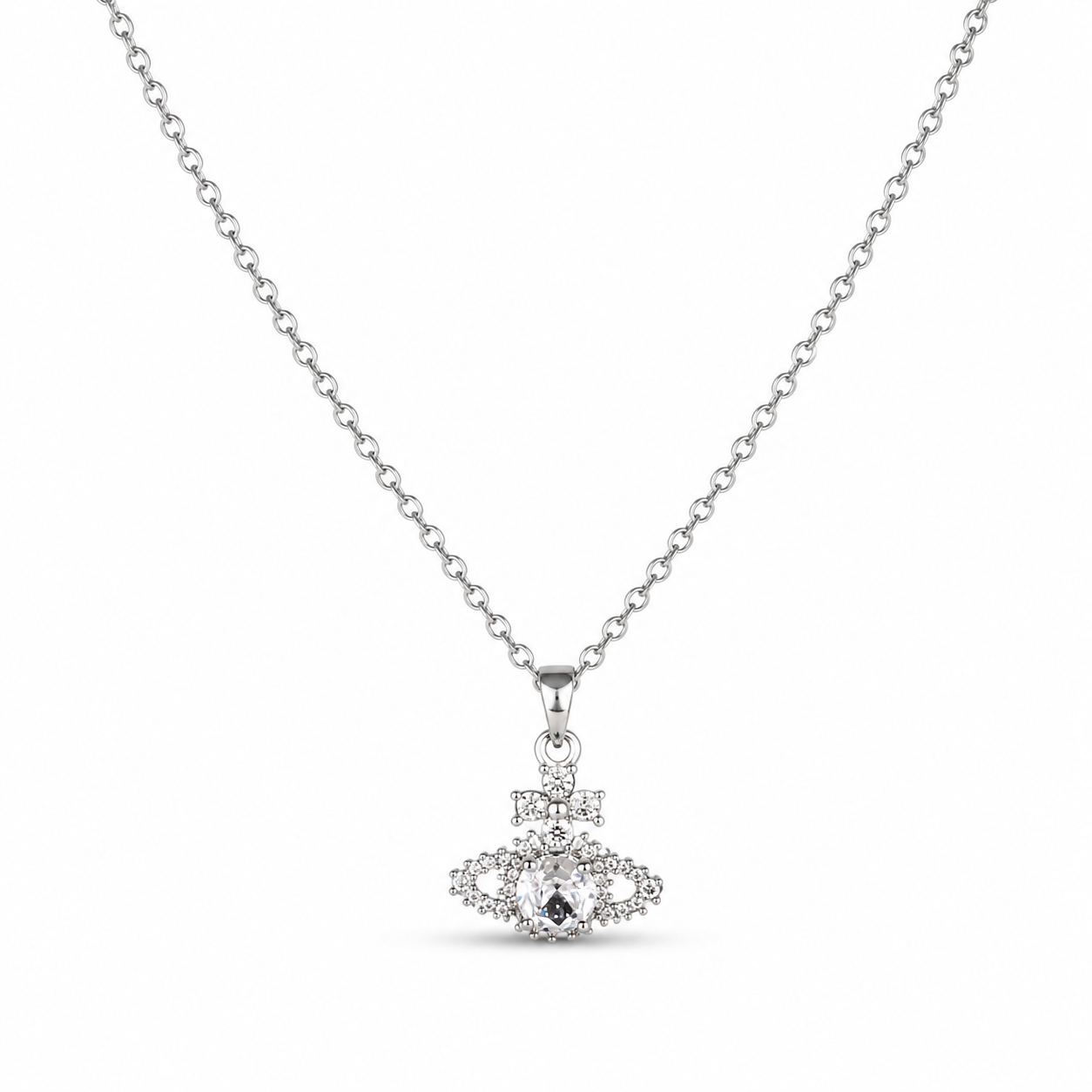 Celestial Orb Crystal Necklace – Silver