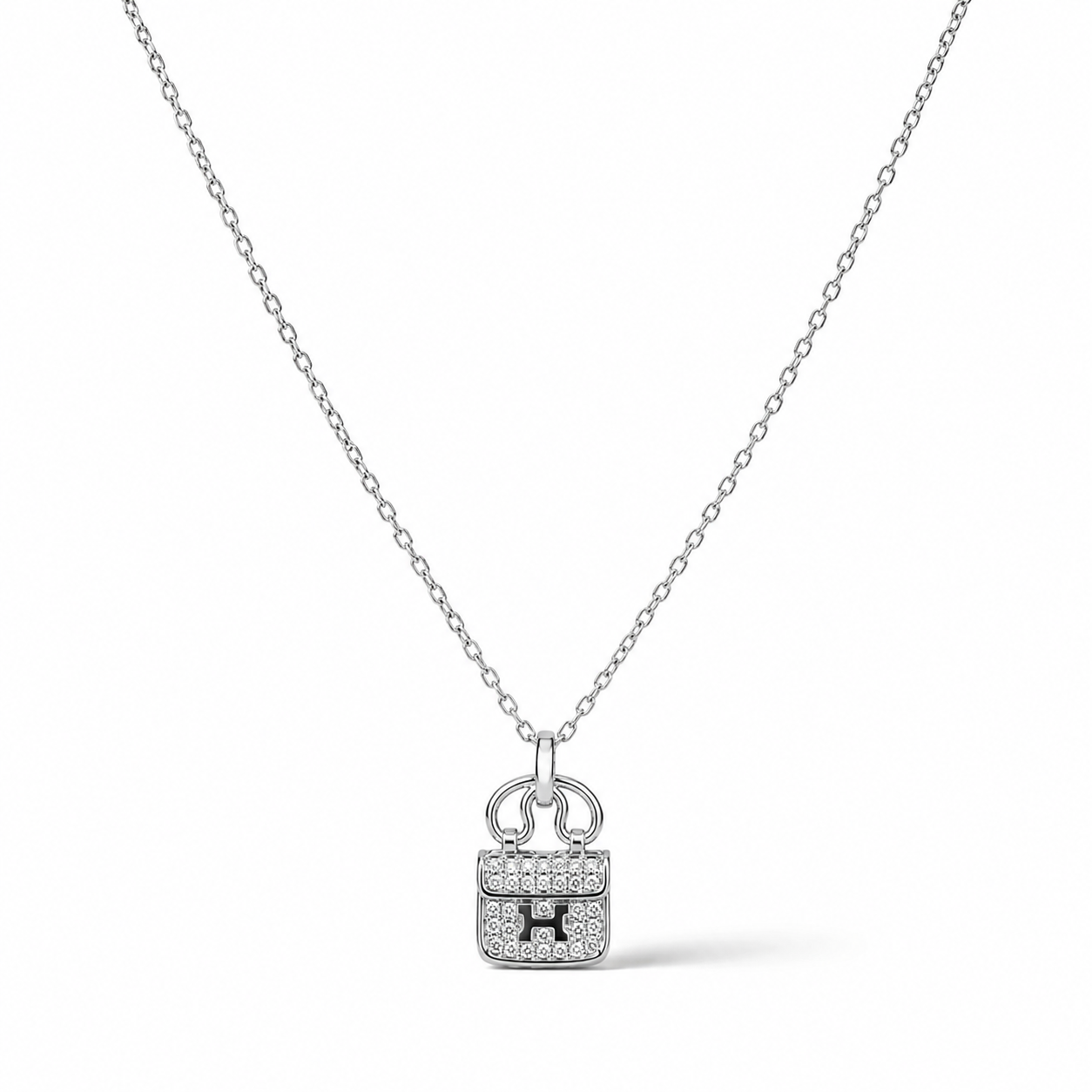 Crystal Handbag Charm Necklace – Silver
