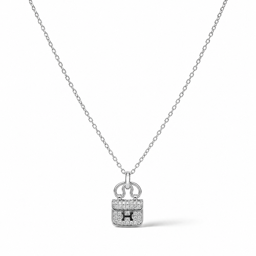 Crystal Handbag Charm Necklace – Silver