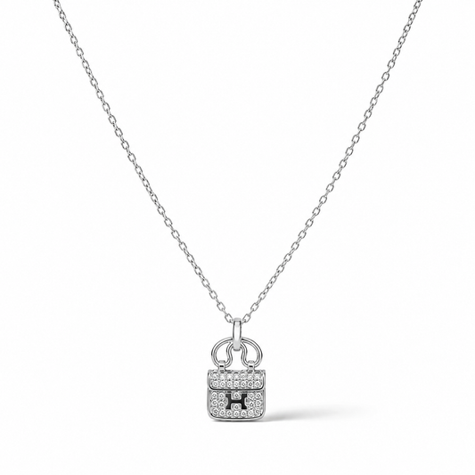 Crystal Handbag Charm Necklace – Silver