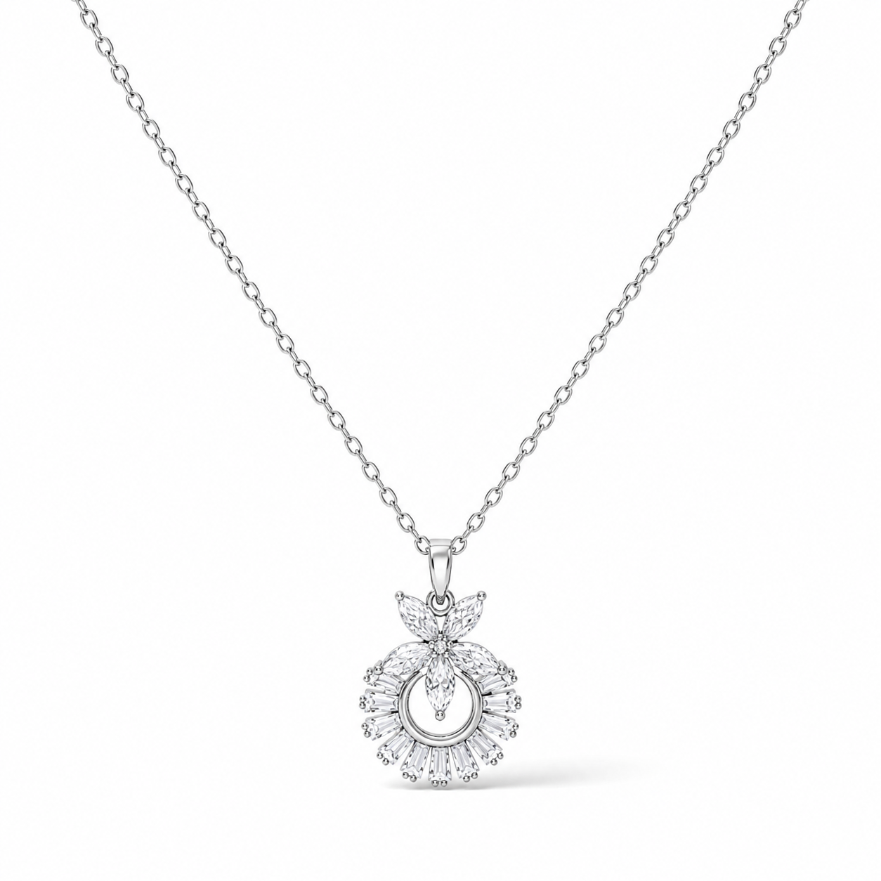Bloom Halo Crystal Necklace – Silver