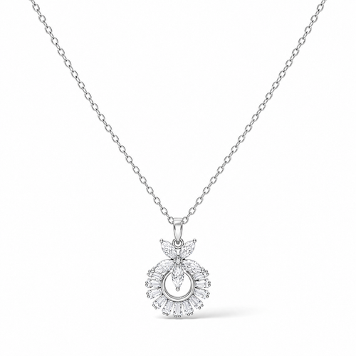 Bloom Halo Crystal Necklace – Silver