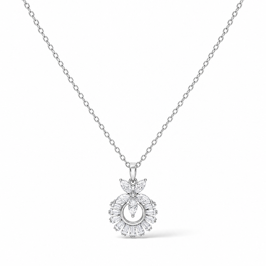 Bloom Halo Crystal Necklace – Silver