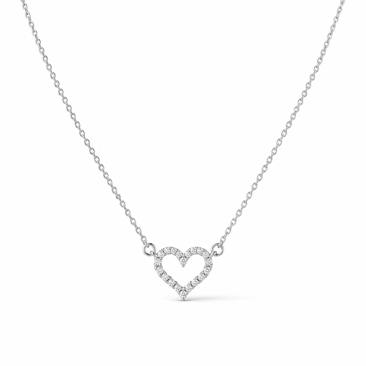 Open Heart Crystal Necklace – Silver