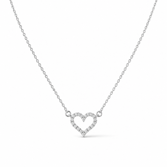 Open Heart Crystal Necklace – Silver