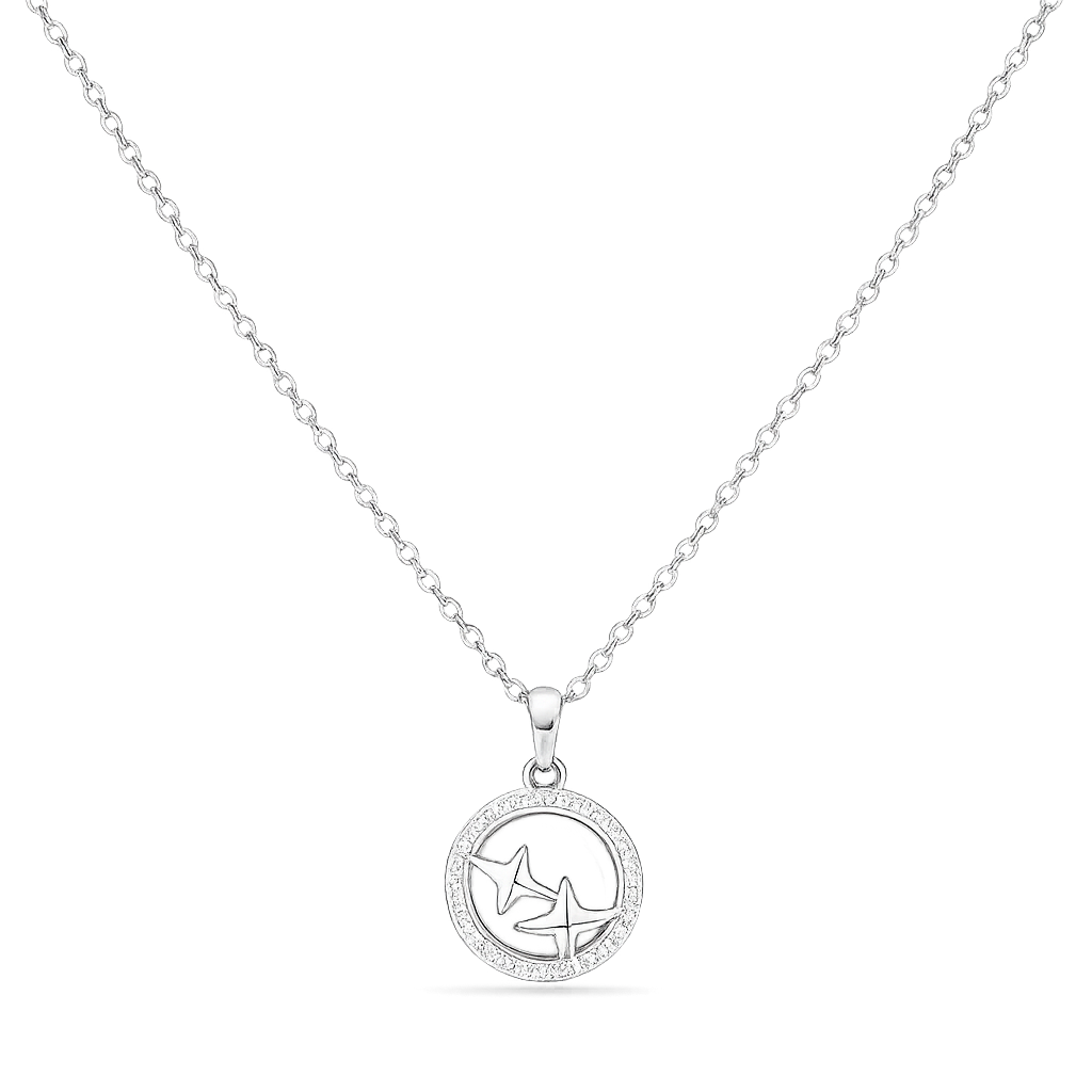 Twin Star Circle Necklace – Silver