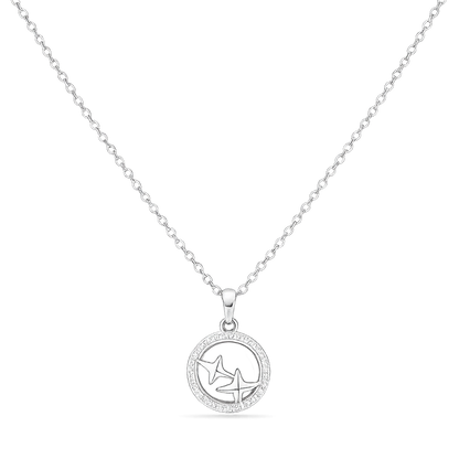 Twin Star Circle Necklace – Silver