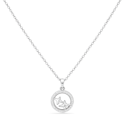Twin Star Circle Necklace – Silver