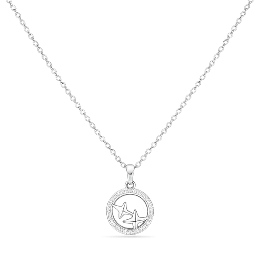 Twin Star Circle Necklace – Silver