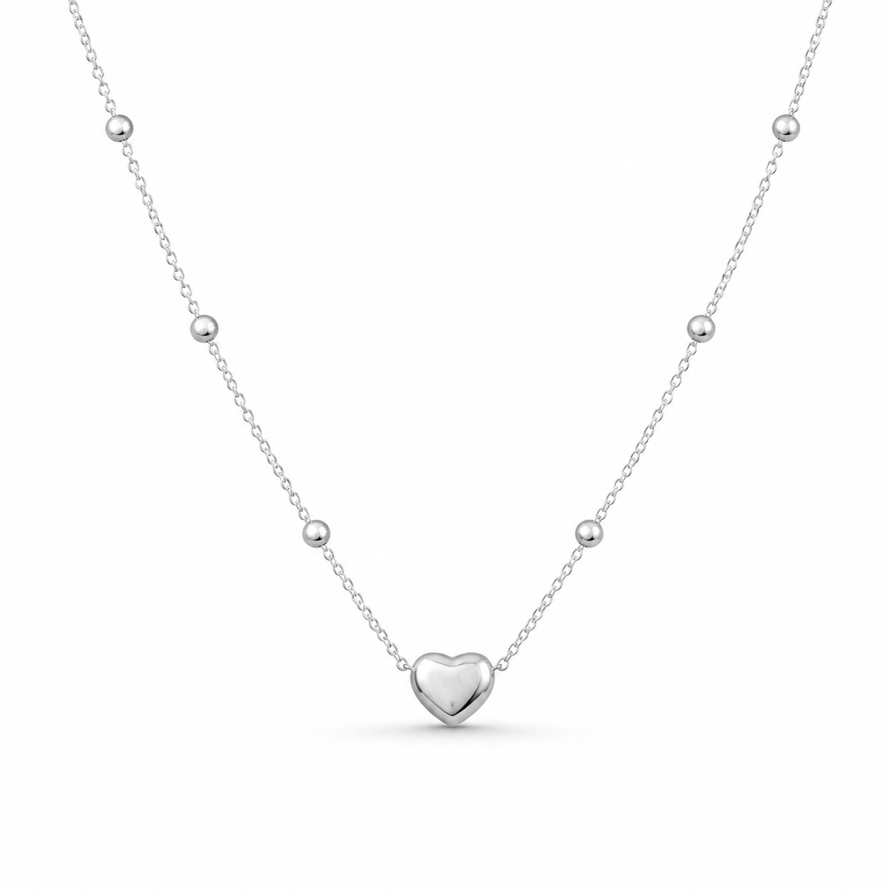 Minimalist Heart Bead Necklace – Silver