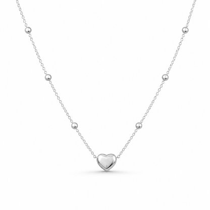 Minimalist Heart Bead Necklace – Silver