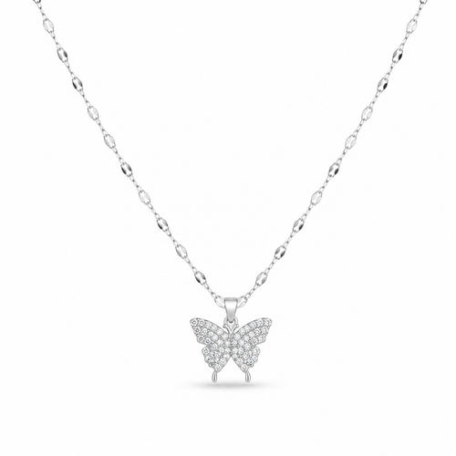 Crystal Butterfly Necklace – Silver
