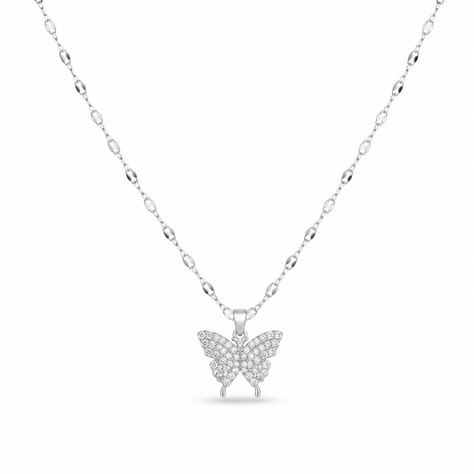 Crystal Butterfly Necklace – Silver