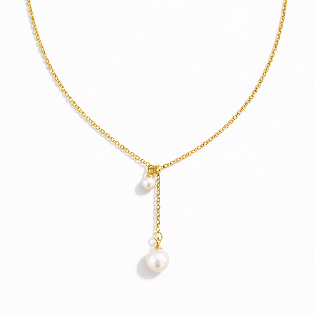 Gold chain pearl Y-shaped necklace