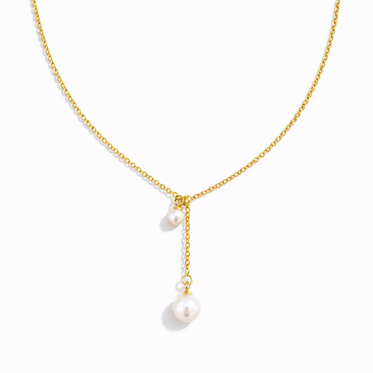 Gold chain pearl Y-shaped necklace