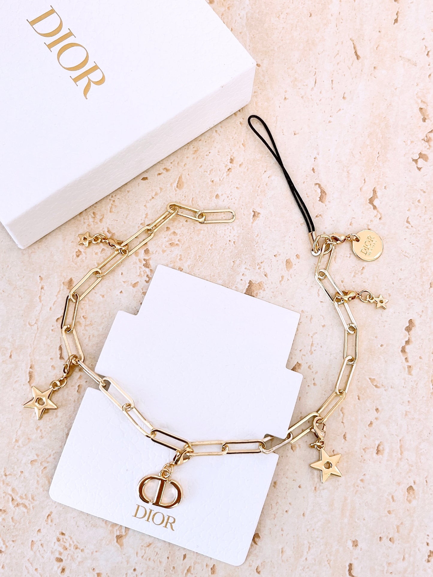Dior Beaute Phone Charm Bracelet Key Holder Bag Decor Pouch Pendant Gold Gift