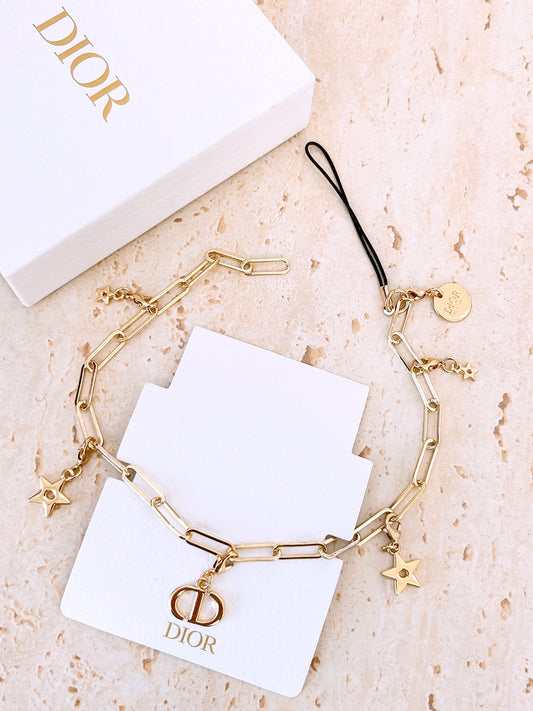 Dior Beaute Phone Charm Bracelet Key Holder Bag Decor Pouch Pendant Gold Gift