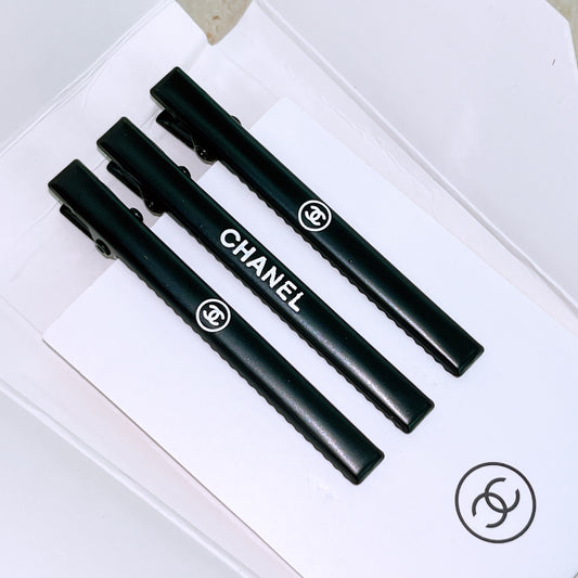 Chanel Black Hair Clip with logo Set of 3
