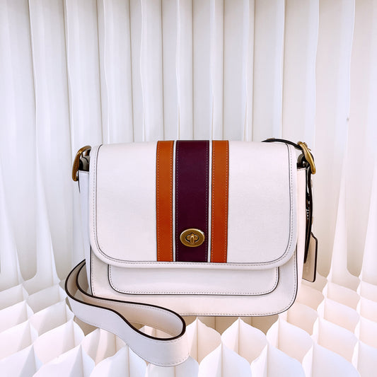 Coach Rambler Vasity Stripe Shoulder Messenger Bag In CHALK MULTI Leather