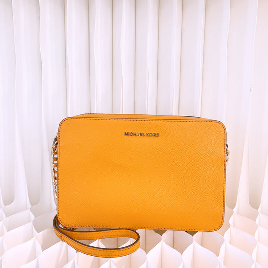 Michael Kors Jet Set Large Saffiano Leather Crossbody Bag in Yellow