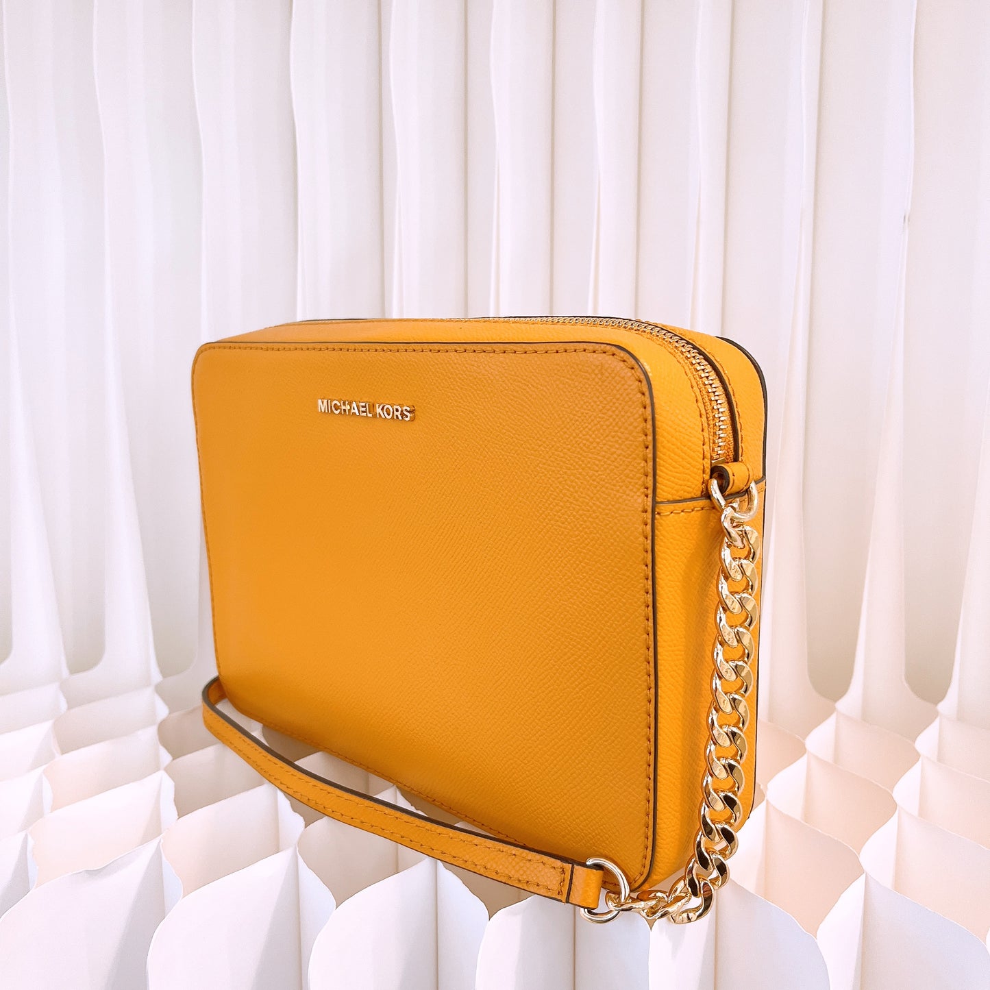 Michael Kors Jet Set Large Saffiano Leather Crossbody Bag in Yellow