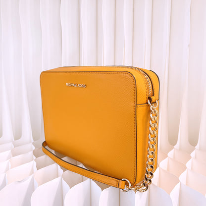 Michael Kors Jet Set Large Saffiano Leather Crossbody Bag in Yellow