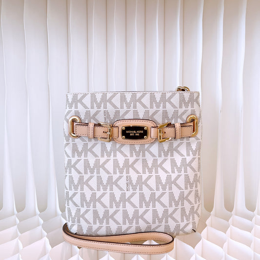 Michael Kors MK Jet Set Vanilla PVC Signature MK Chain Crossbody Bag