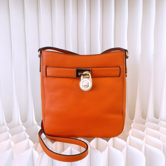 Michael Kors Hamilton Crossbody Pebble Leather In Orange