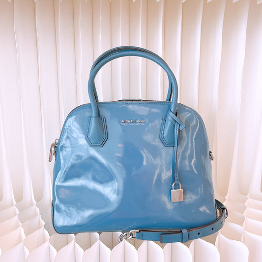Michael Kors Light Blue Patent leather Large Mercer Dome Satchel