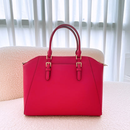 Michael Kors Ciara Large Top Zip Satchel Saffiano Leather Magenta