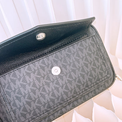 Michael Kors Jet Set Travel Medium Pocket Camera Crossbody Bag Black MK Signature Logo