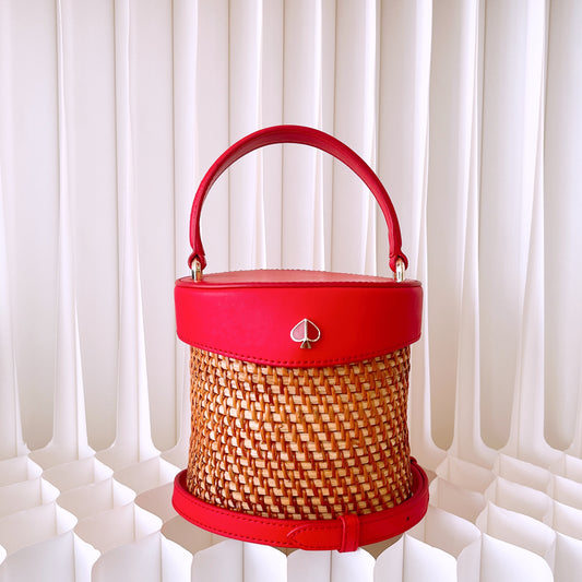 Kate Spade Straw Mini Bucket Rose Wicker Satchel