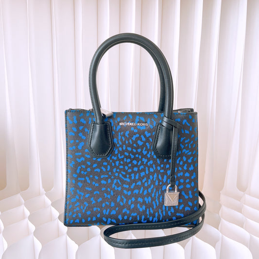 Michael Kors Black/Blue Leather and Coated Canvas Animal Print Mercer Tote