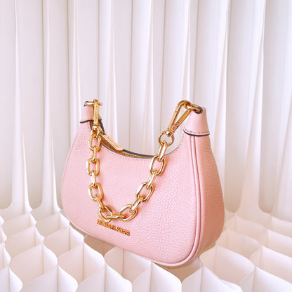Michael Kors Cora Leather Mini Zip Pouchette Chain Shoulder Bag Powder Blush