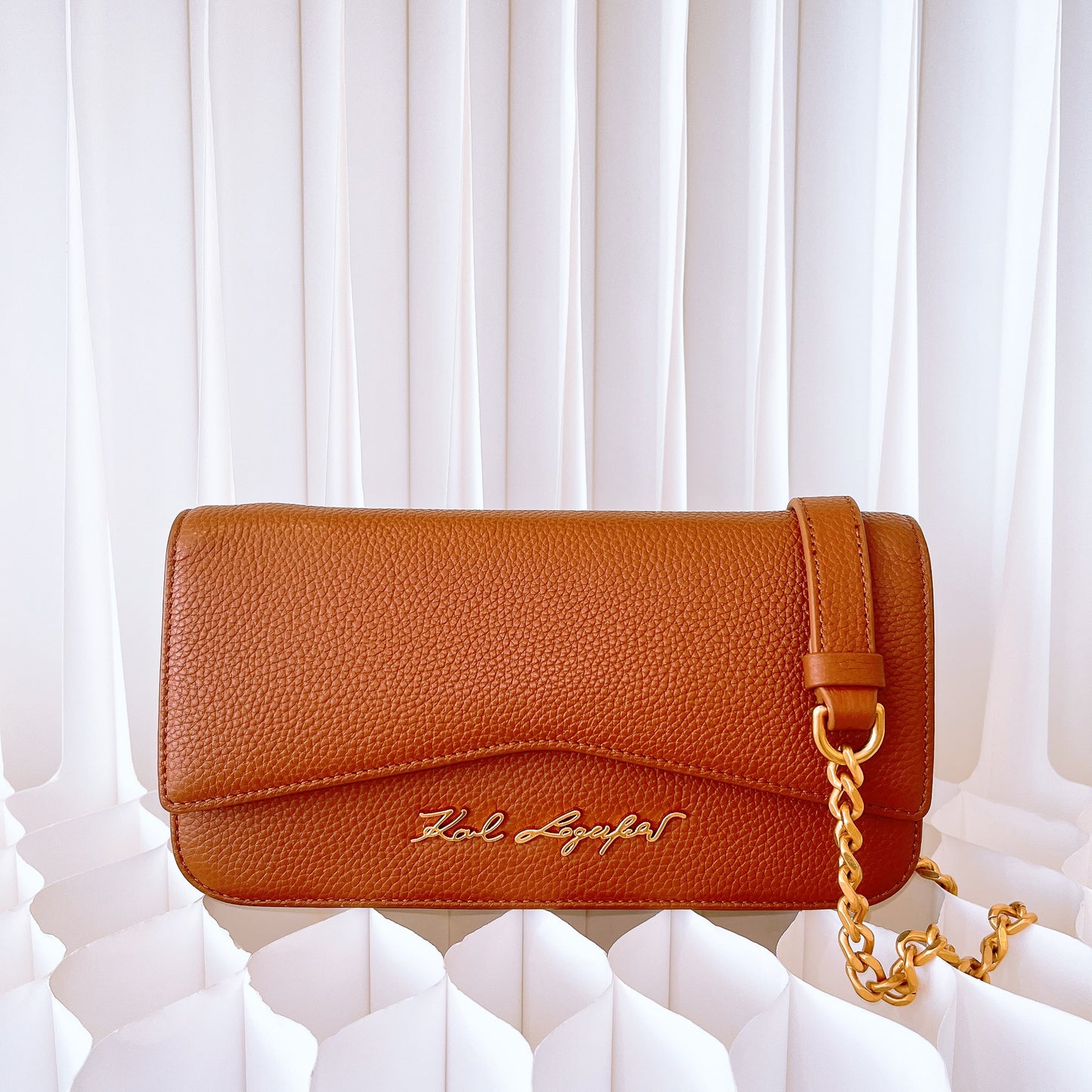 Karl Lagefeld K/Pebble Chain Evening Clutch Brown