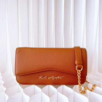 Karl Lagefeld K/Pebble Chain Evening Clutch Brown