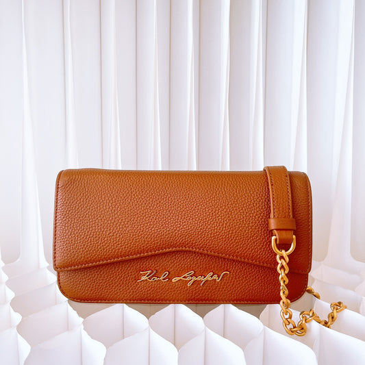Karl Lagefeld K/Pebble Chain Evening Clutch Brown