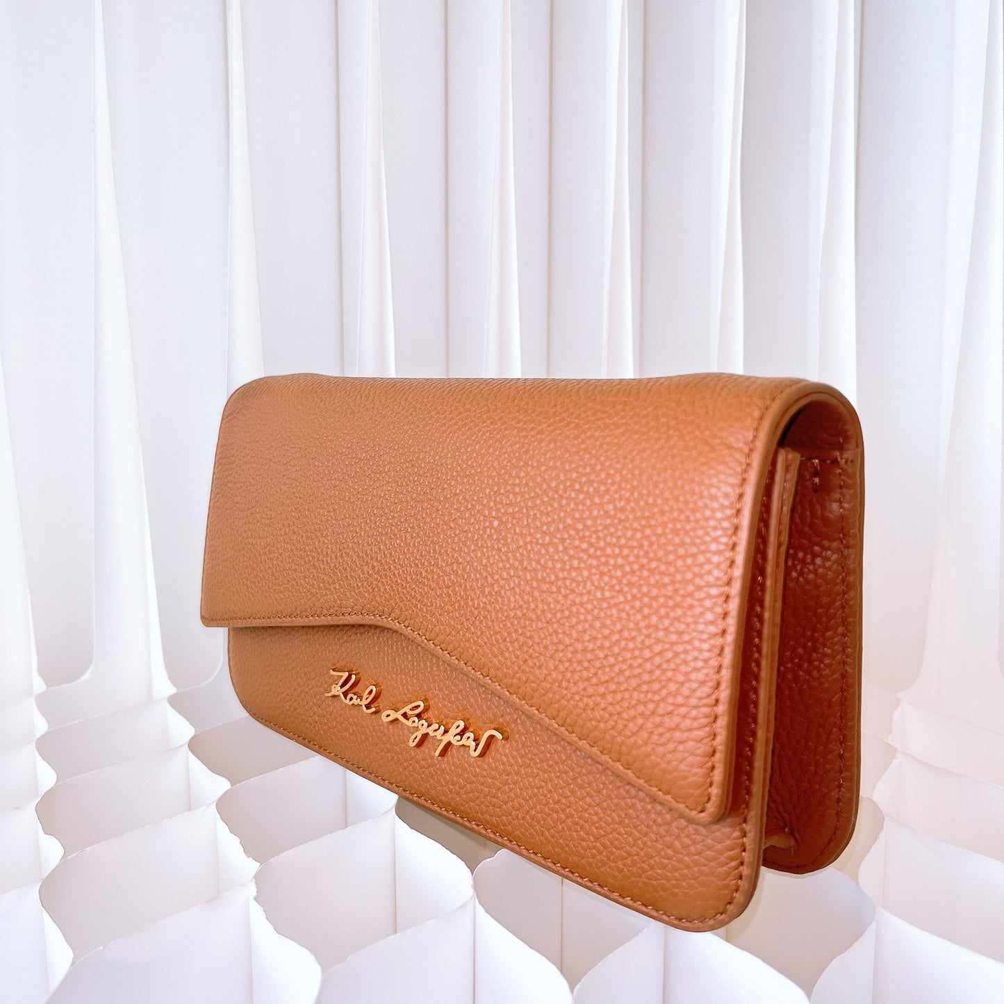 Karl Lagefeld K/Pebble Chain Evening Clutch Brown