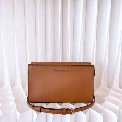 Michael Kors Jet Set Large Saffiano Leather Convertible Crossbody Bag in Luggage