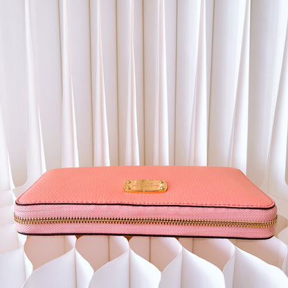 Michael Kors Jet Set Travel Continental Leather Round Zipper Long Wallet In Pink